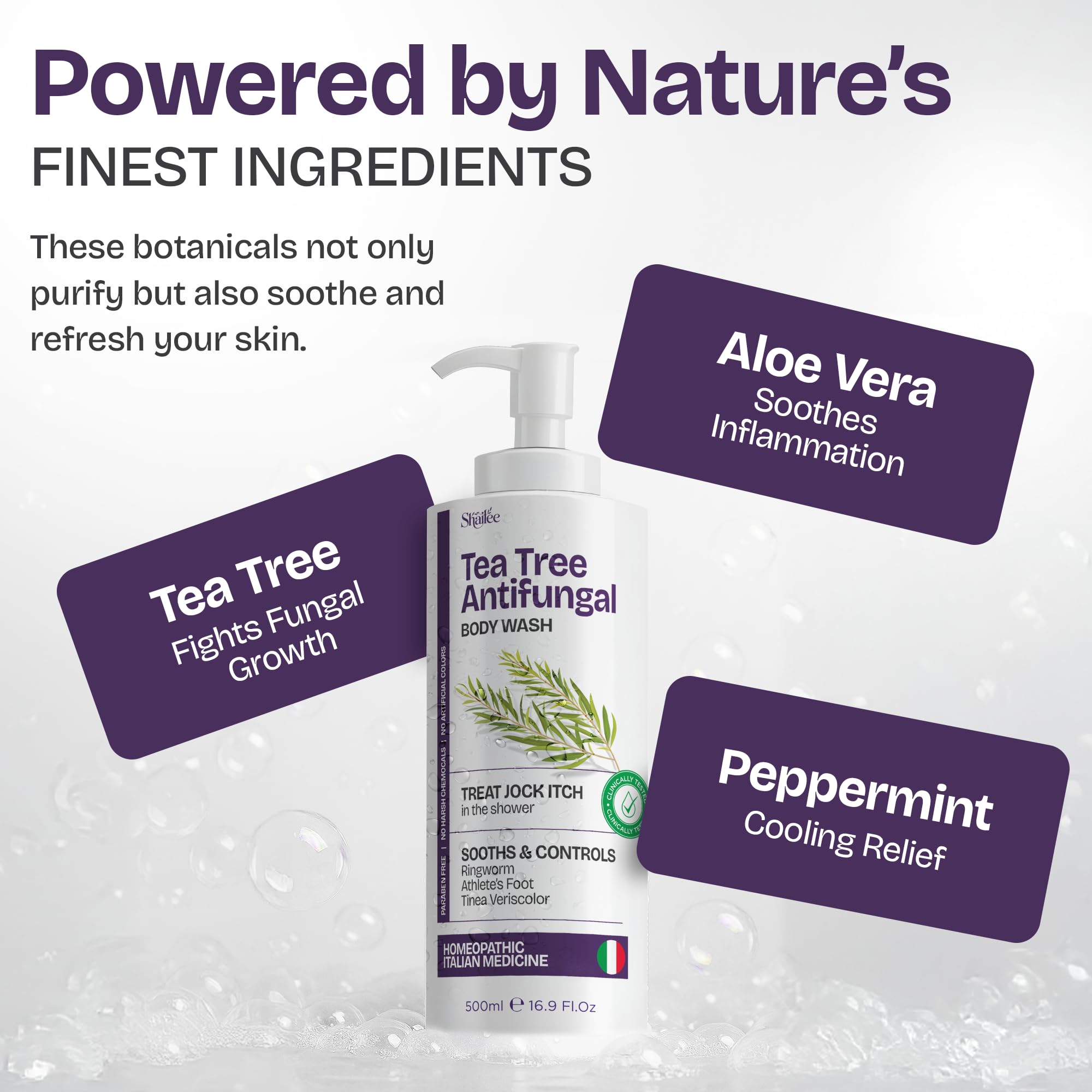 Hands applying Shailee Body Wash under running water in shower