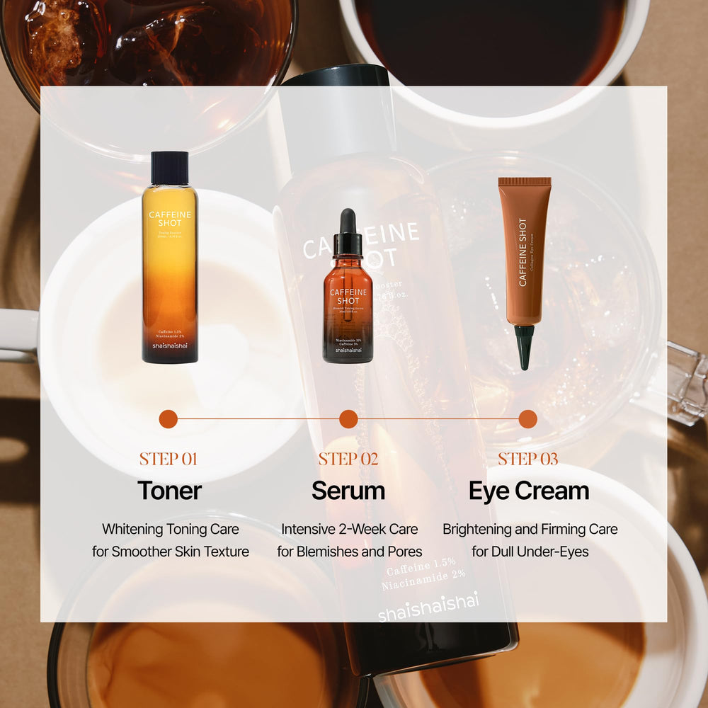 shaishaishai caffeine shot clear serum on hand emphasizes even tone use
