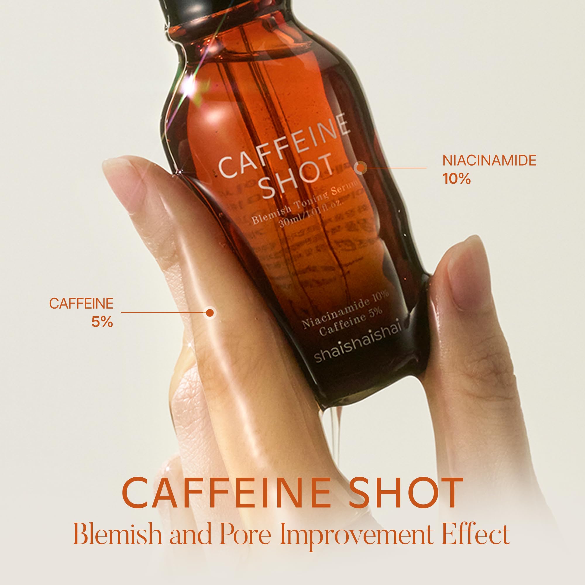 shaishaishai caffeine shot dropper bottle ready for daily use on skin