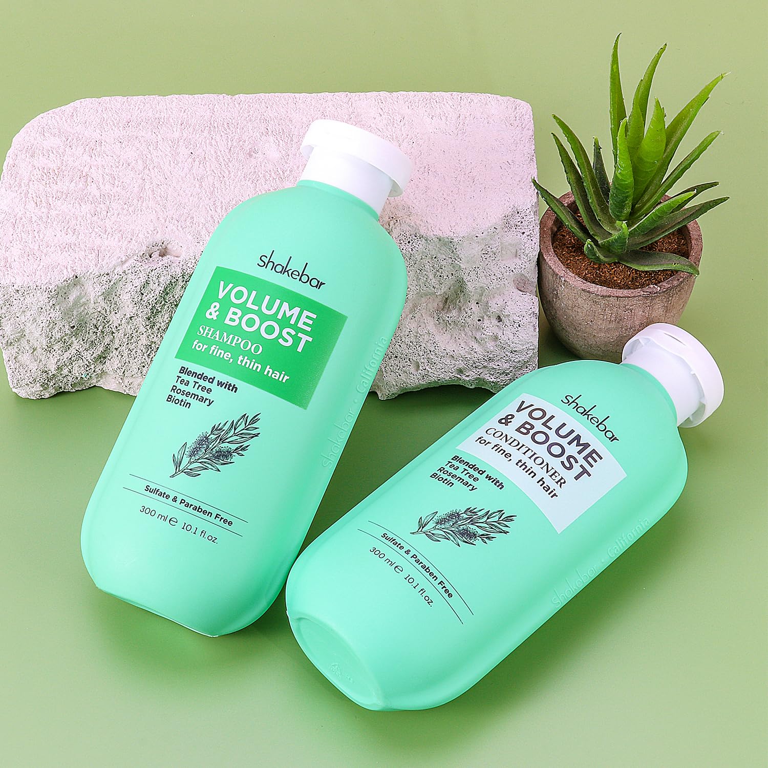 Shakebar set display packaging highlighting an all-in-one hair care solution