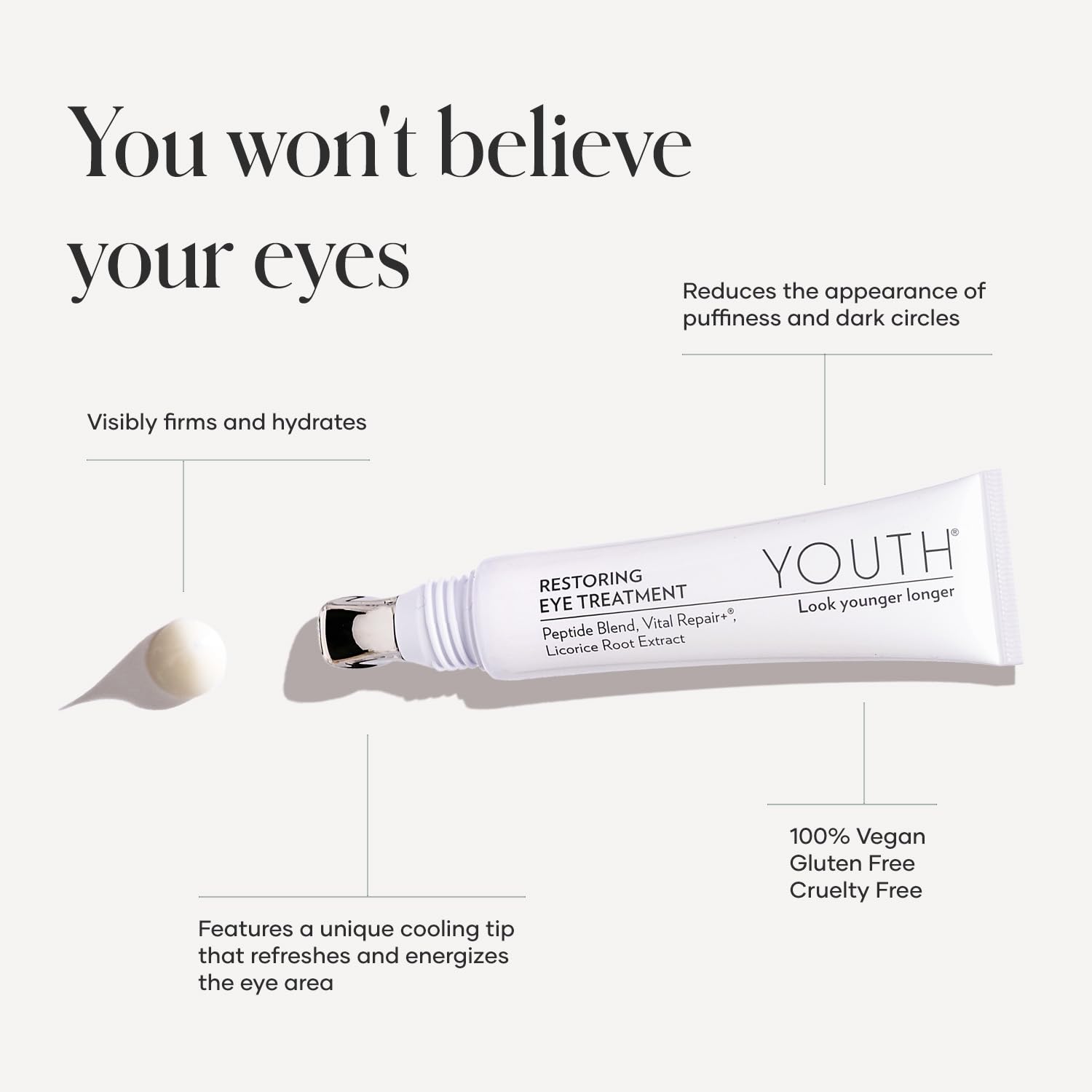 Shaklee YOUTH Restoring Eye Cream with hyaluronic acid delivers hydration for a refreshed look.