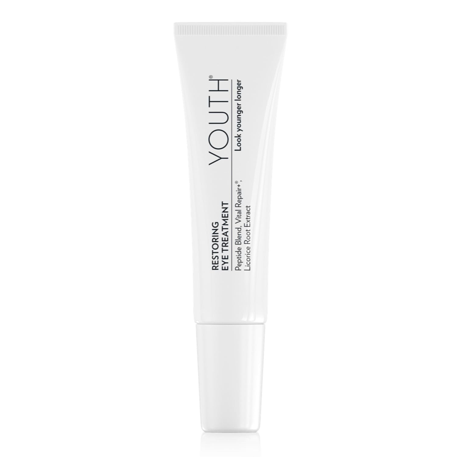 Shaklee YOUTH Restoring Eye Cream packaging close-up, highlighting premium eye care support.