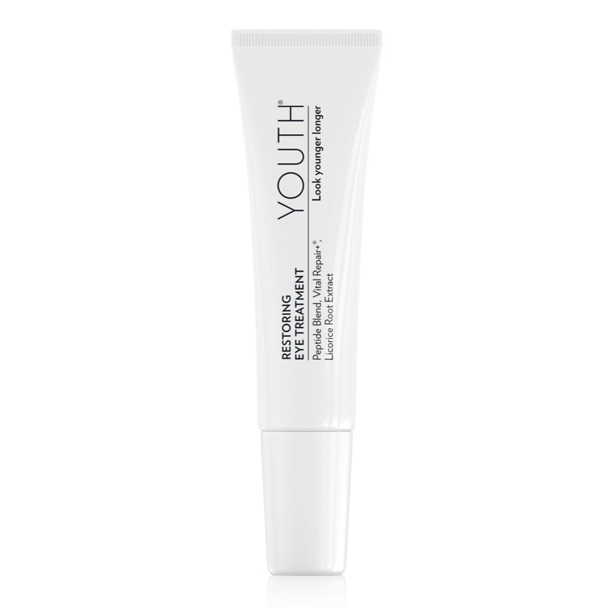 Shaklee YOUTH Restoring Eye Cream packaging close-up, highlighting premium eye care support.