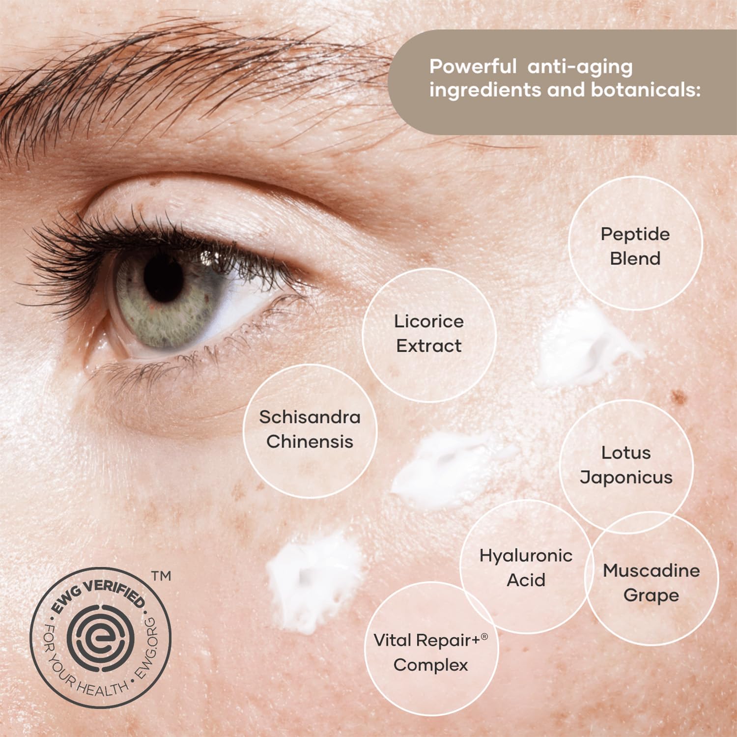 Shaklee YOUTH Restoring Eye Cream under-eye application showcases hydration and a smoother texture.