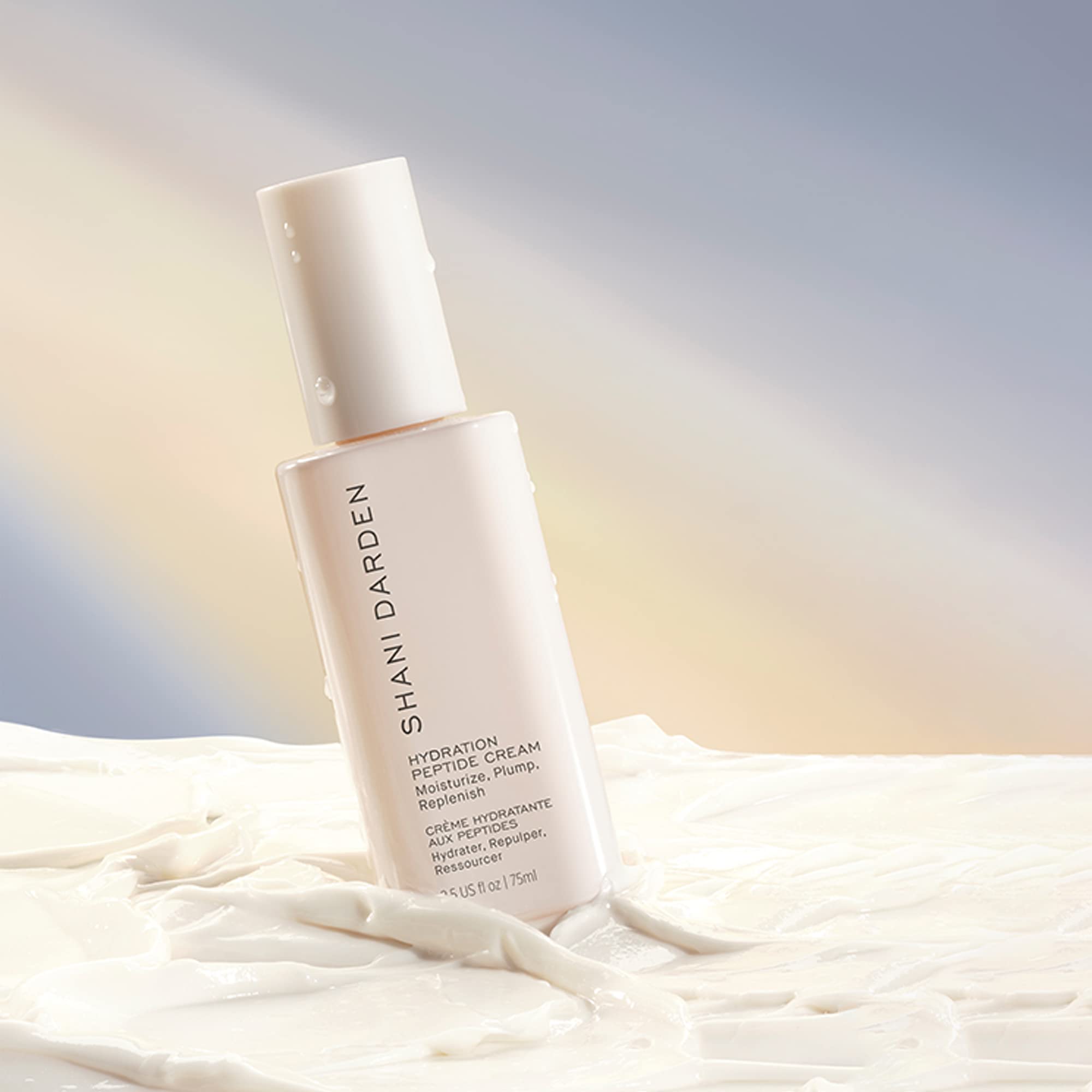 Box packaging for SHANI DARDEN Hydration Peptide Cream indicates 2.5 fl oz size.