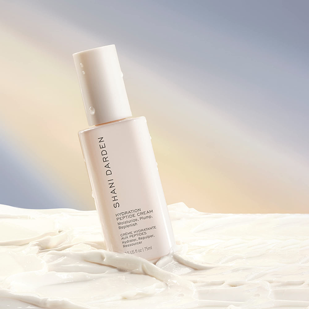 Box packaging for SHANI DARDEN Hydration Peptide Cream indicates 2.5 fl oz size.