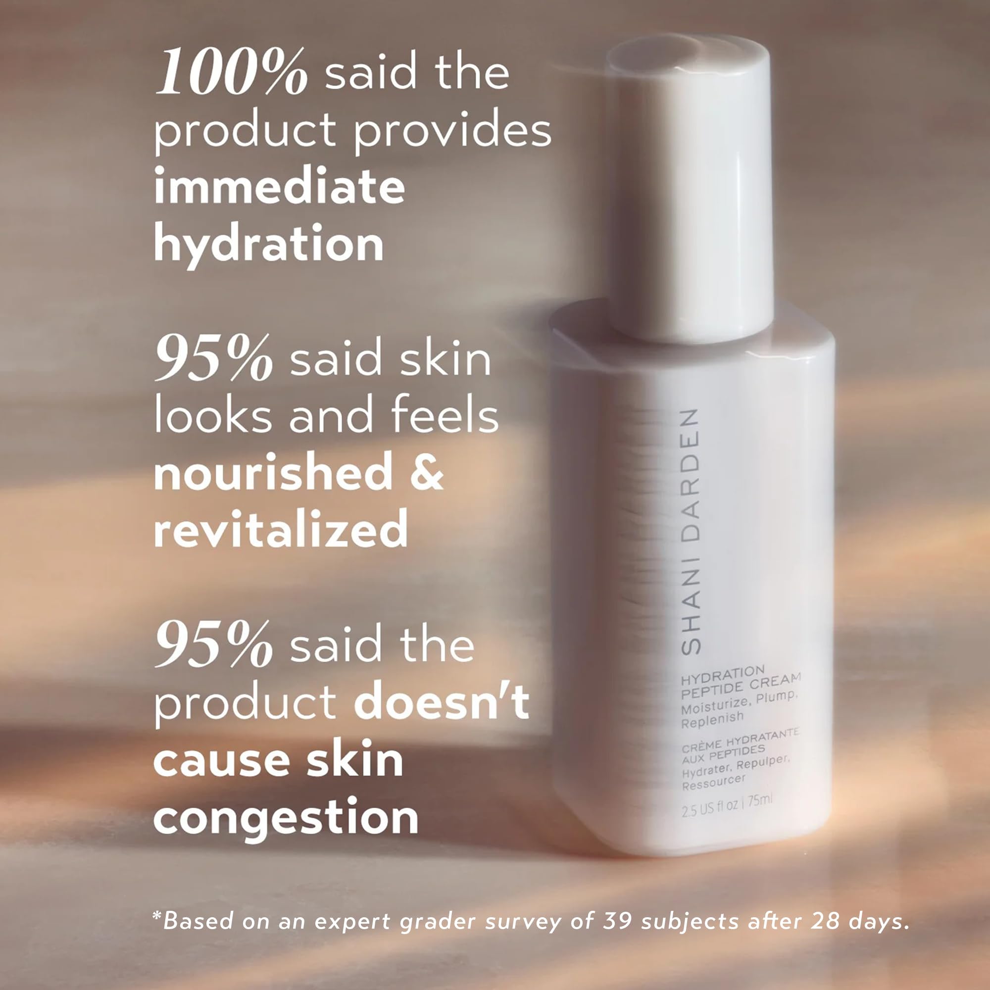 Packaging of SHANI DARDEN Hydration Peptide Cream displays cruelty-free vegan branding.