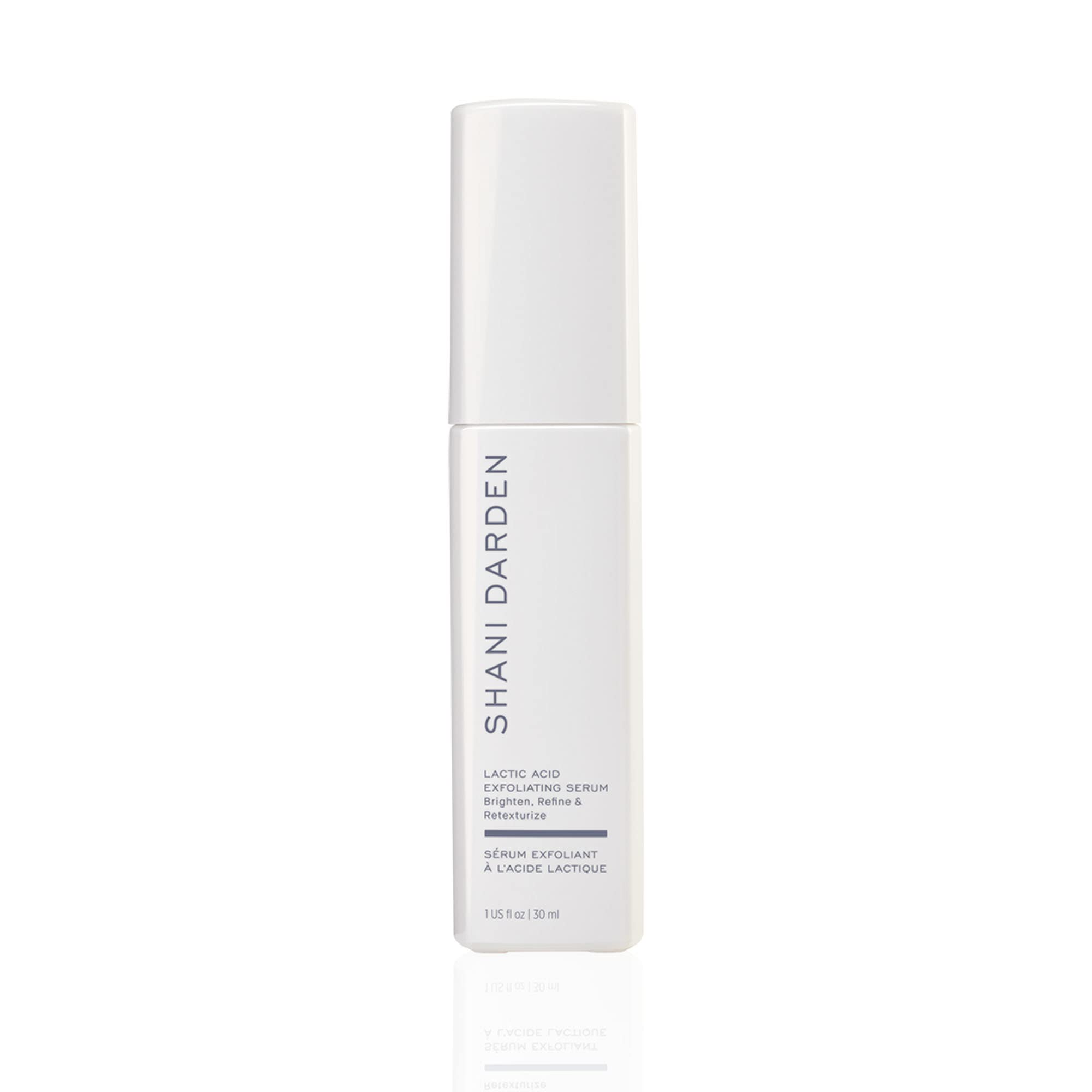 SHANI DARDEN Lactic Acid Serum bottle pump for gentle overnight exfoliation and glow