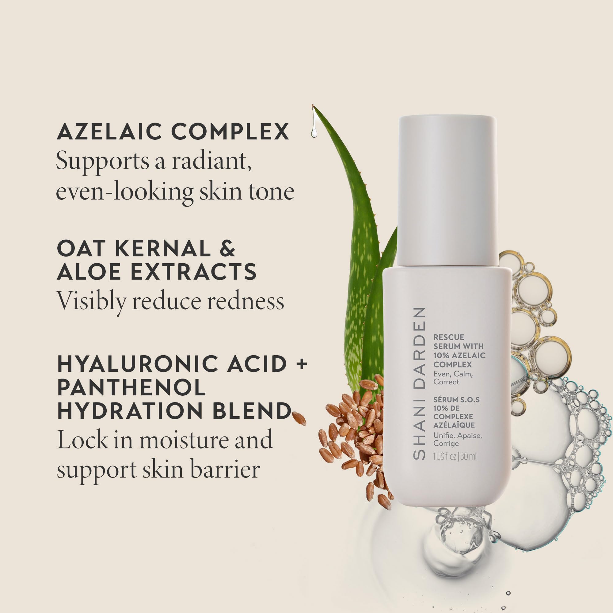 Close-up texture of Rescue Serum with lightweight non-greasy feel on skin