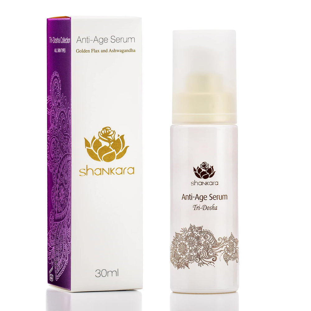Shankara Ageless Serum ingredients closeup highlighting hyaluronic acid and botanical actives for hydration