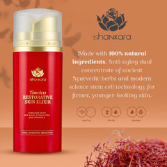 Shankara Kumkumadi Oil closeup highlighting 32 flowers and nourishing blend for radiant skin.