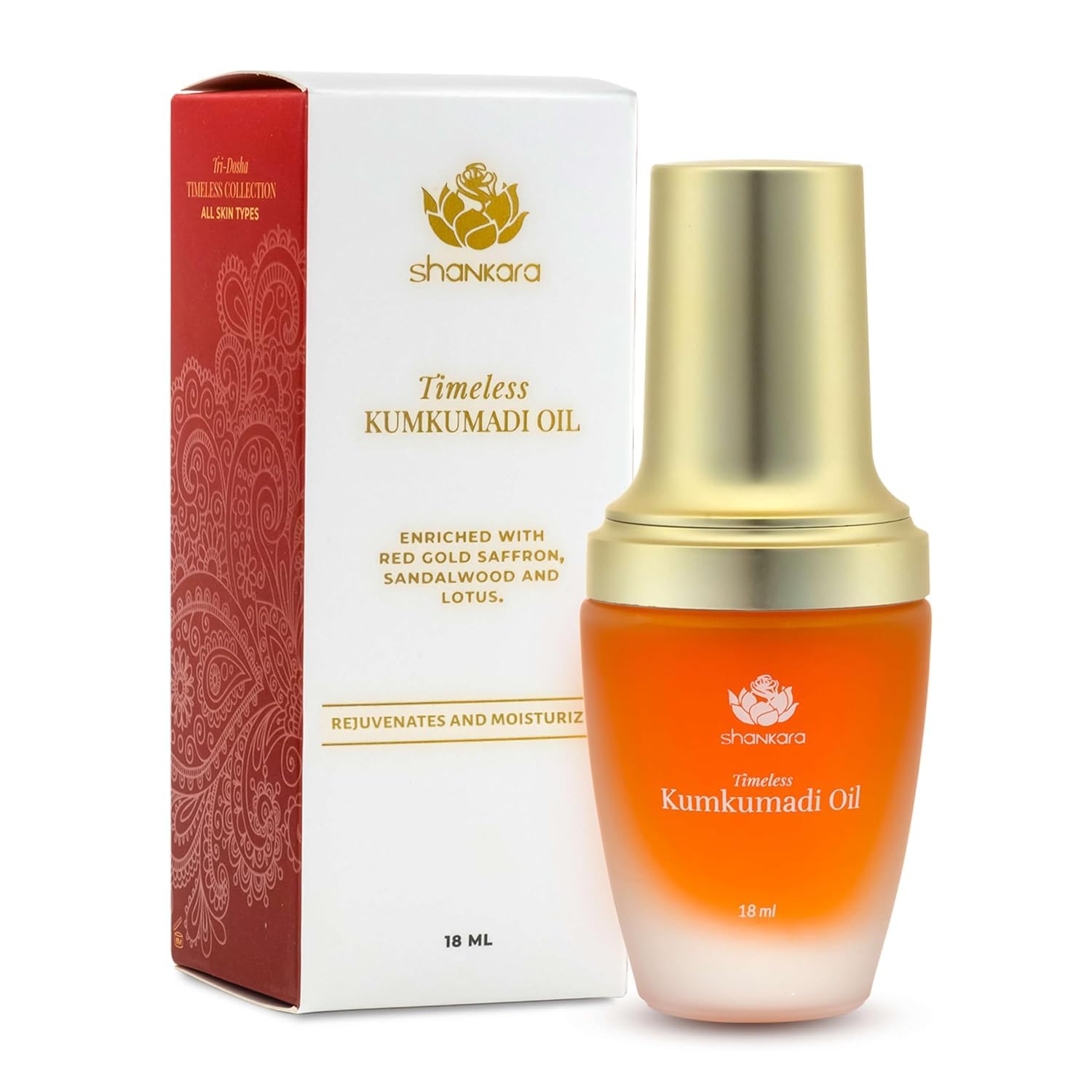 Shankara Kumkumadi Oil bottle closeup for radiant skin and premium formula