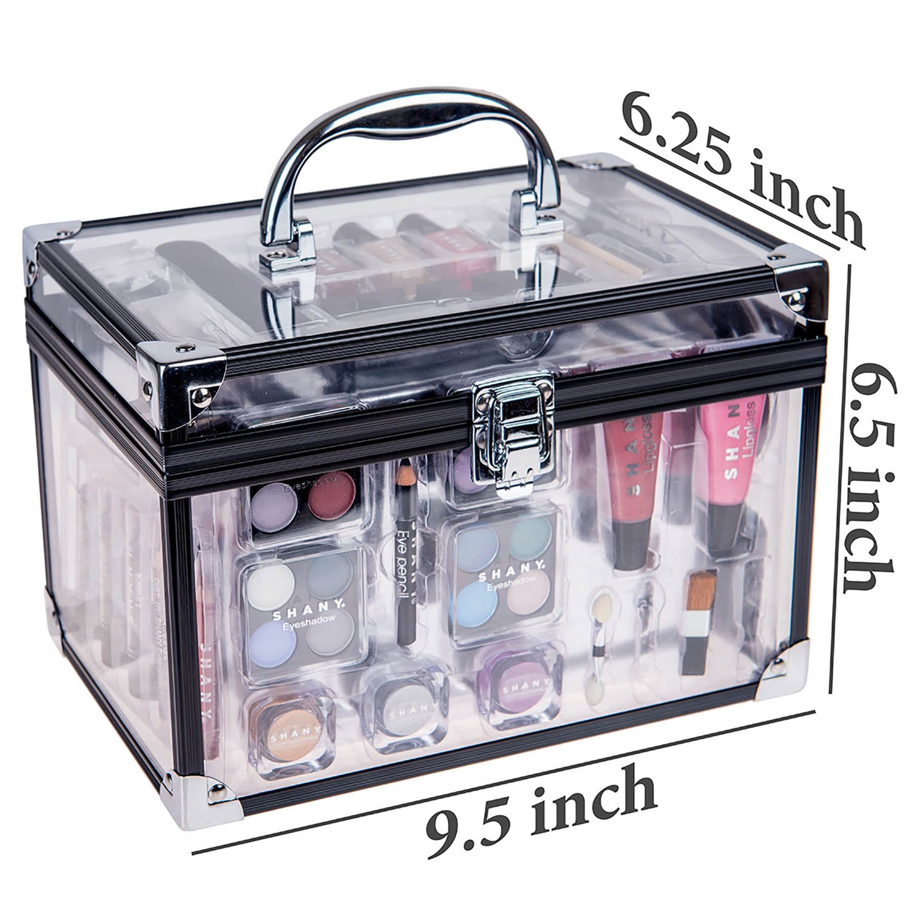 SHANY makeup train case with organizer keeps brushes, shadows, and accessories neatly stored.