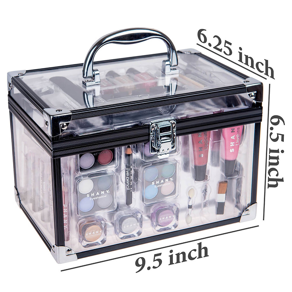 SHANY makeup train case with organizer keeps brushes, shadows, and accessories neatly stored.