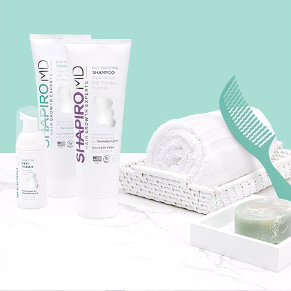 Shapiro MD Hair Growth Complete Regimen Display shows all three products together