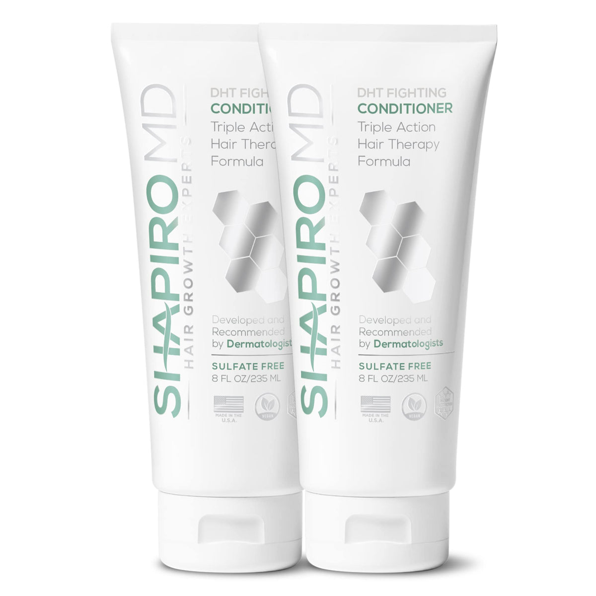 Shapiro MD Hair Growth Experts conditioner bottle pouring for scalp hydration.