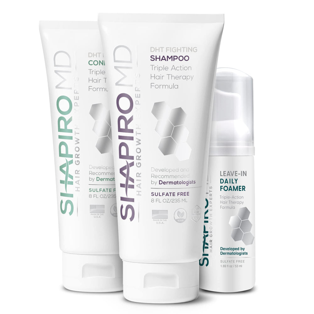 Shapiro MD Hair Growth Shampoo bottle promotes fuller, thicker-looking hair