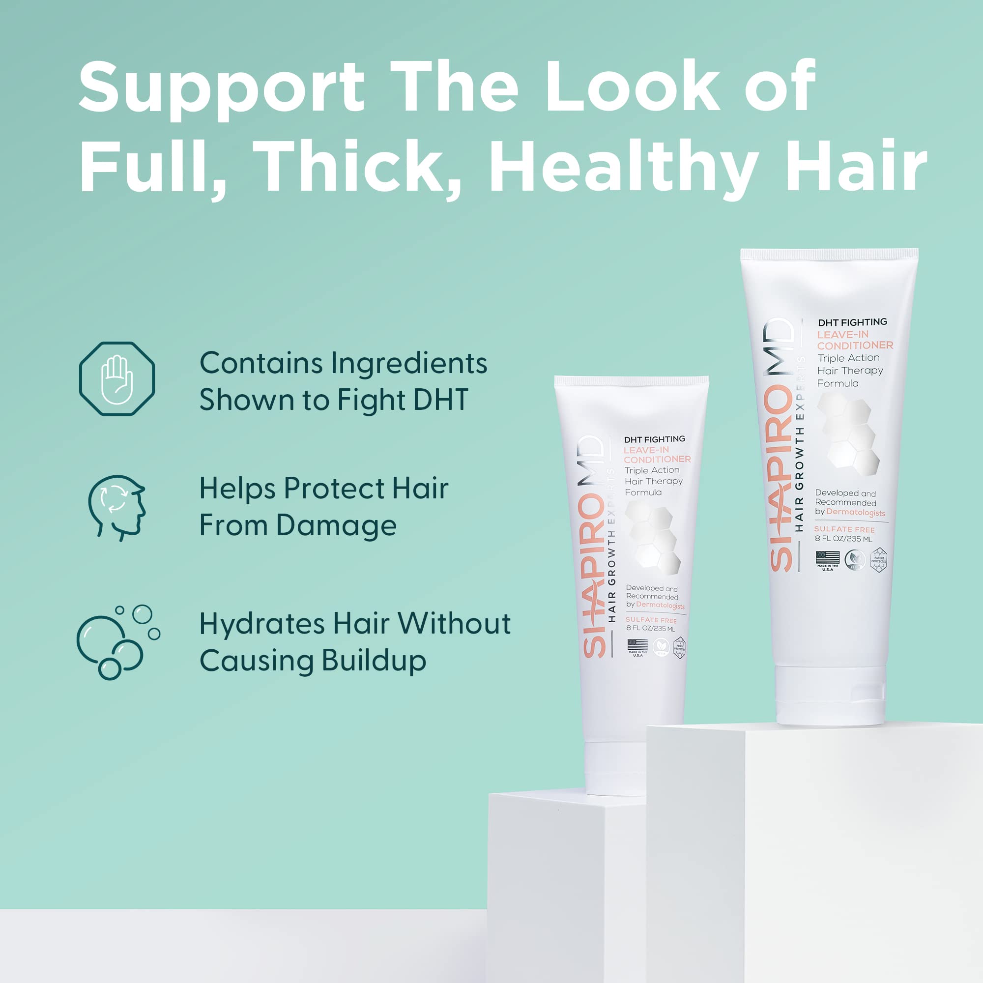 Shapiro MD Leave-In Conditioner texture shown for easy daily application.