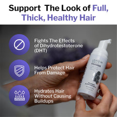 Shapiro MD leave-in daily foam application on scalp demonstrates targeted coverage for thinning areas