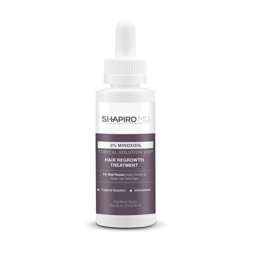 Shapiro MD Minoxidil 2% bottle for women targeting thinning areas.
