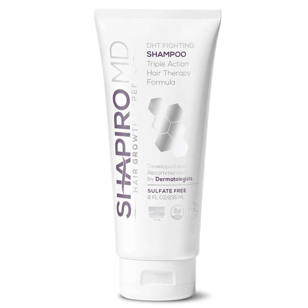 Shapiro MD Hair Growth Shampoo bottle highlights vegan formula for healthier-looking scalp