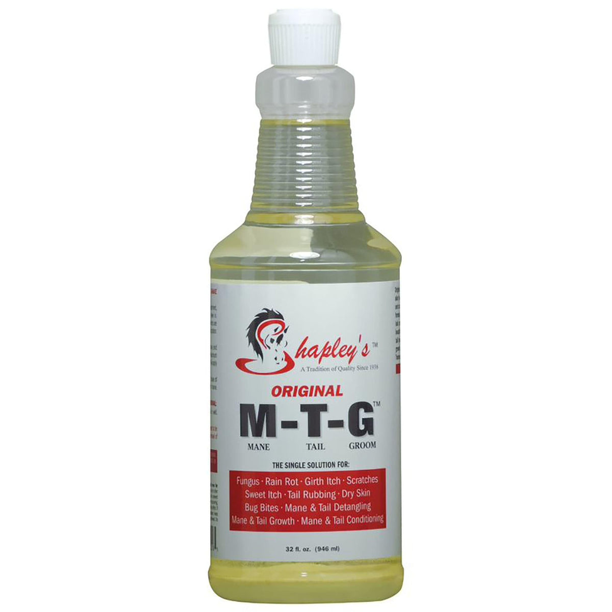 Shapley's Original M-T-G bottle being poured for skin healing and hair growth use.