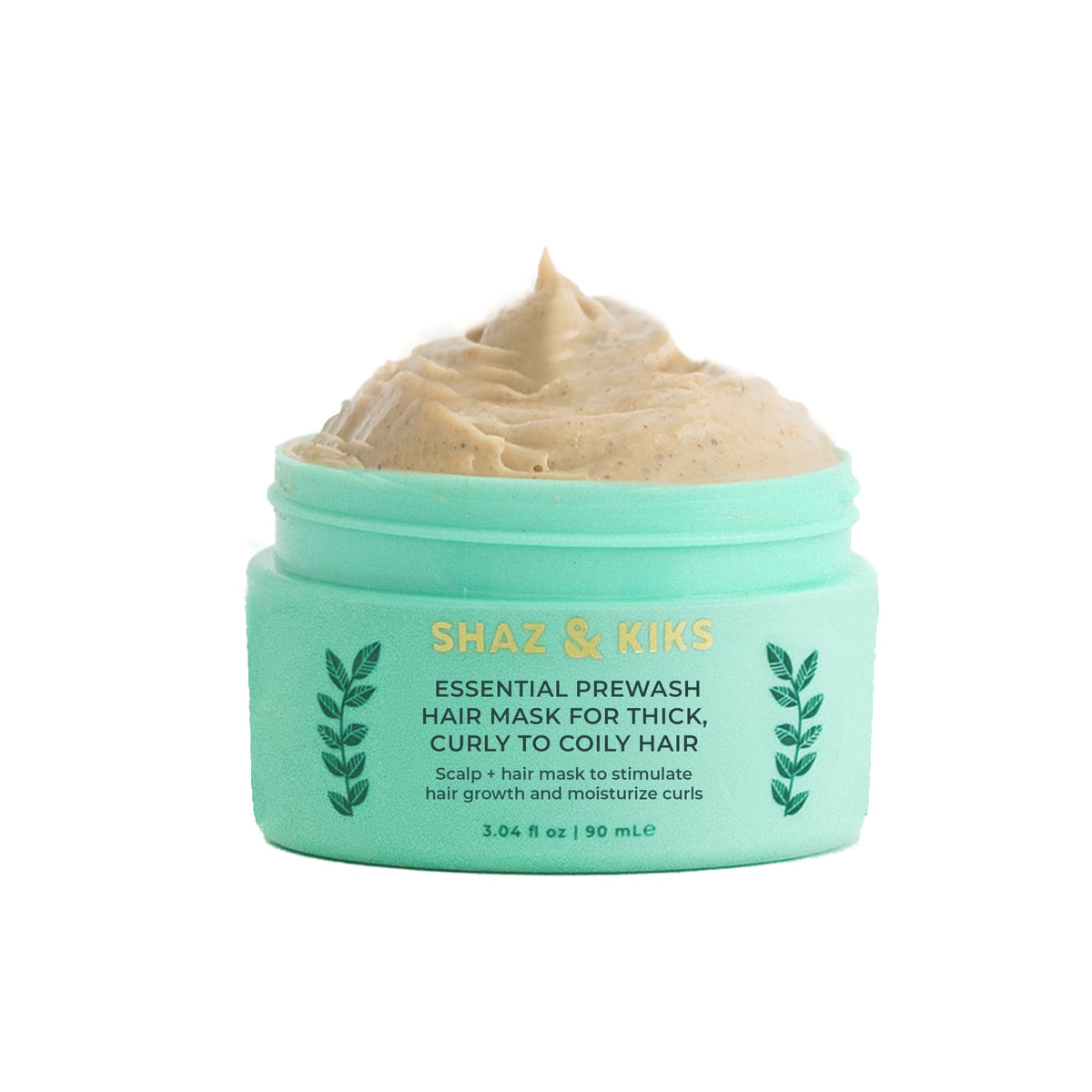 SHAZ & KIKS prewash mask bottle close-up for nourishing scalp and curls.