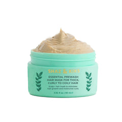 SHAZ & KIKS prewash mask bottle close-up for nourishing scalp and curls.