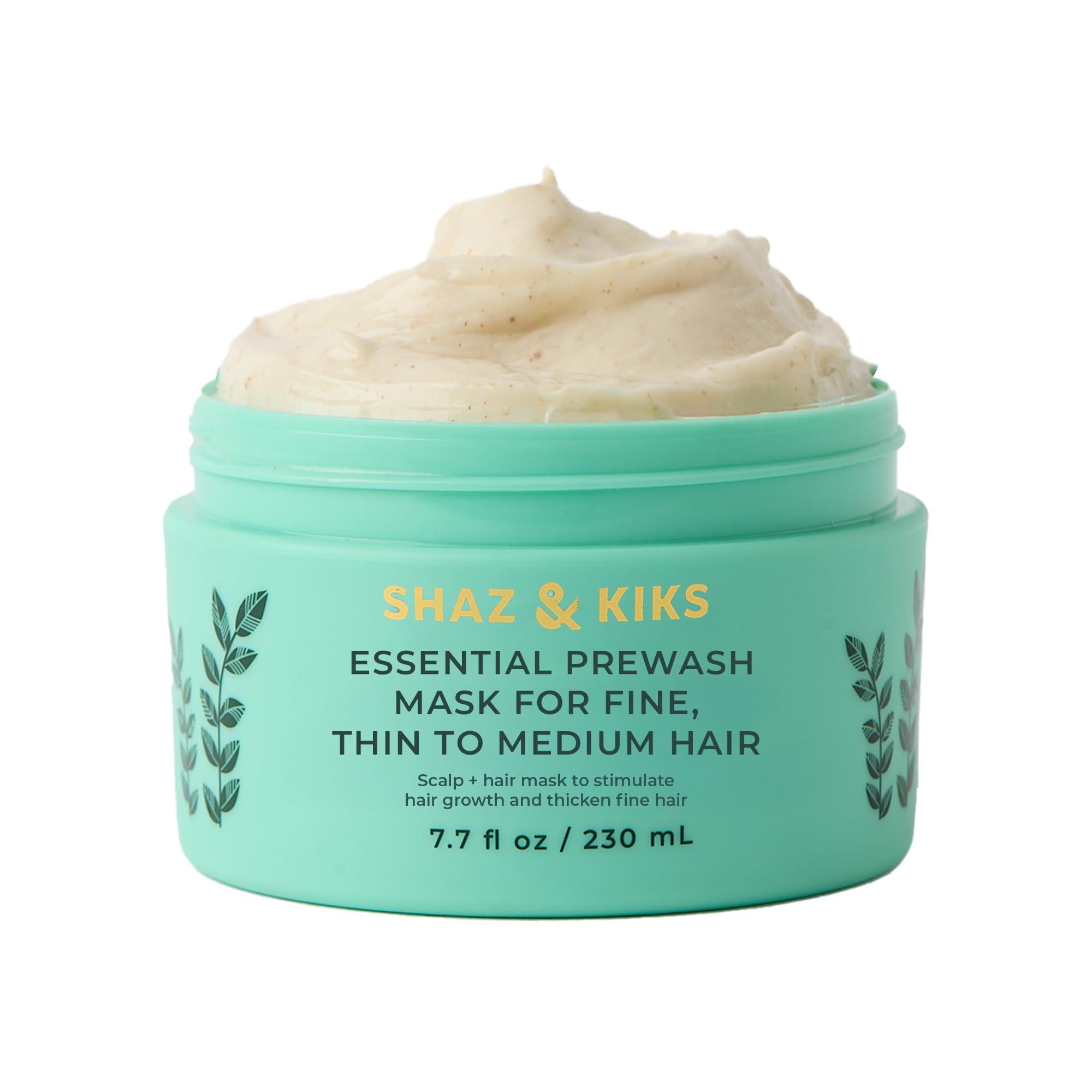 SHAZ & KIKS prewash mask bottle pour shows smooth, easy application for fine hair.