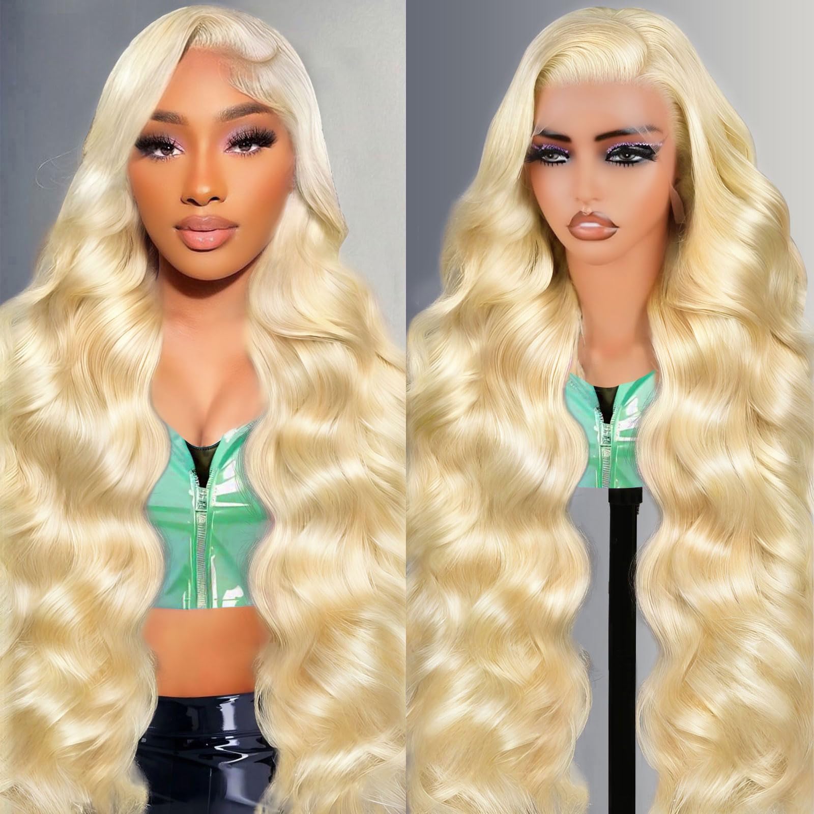 Shciyair 613 13x6 blonde body wave wig with natural lace blend for seamless scalp.