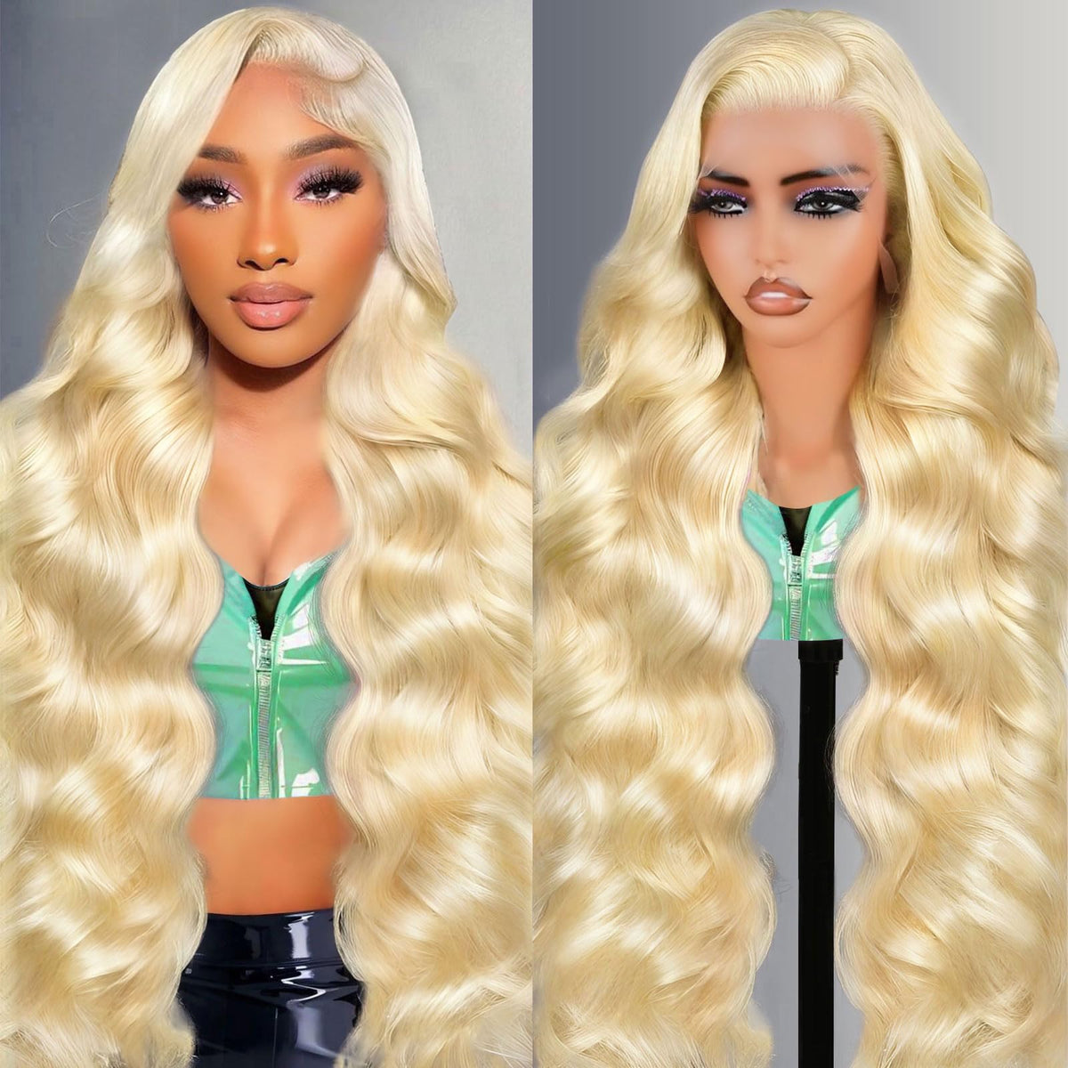 Shciyair 613 13x6 blonde body wave wig with natural lace blend for seamless scalp.