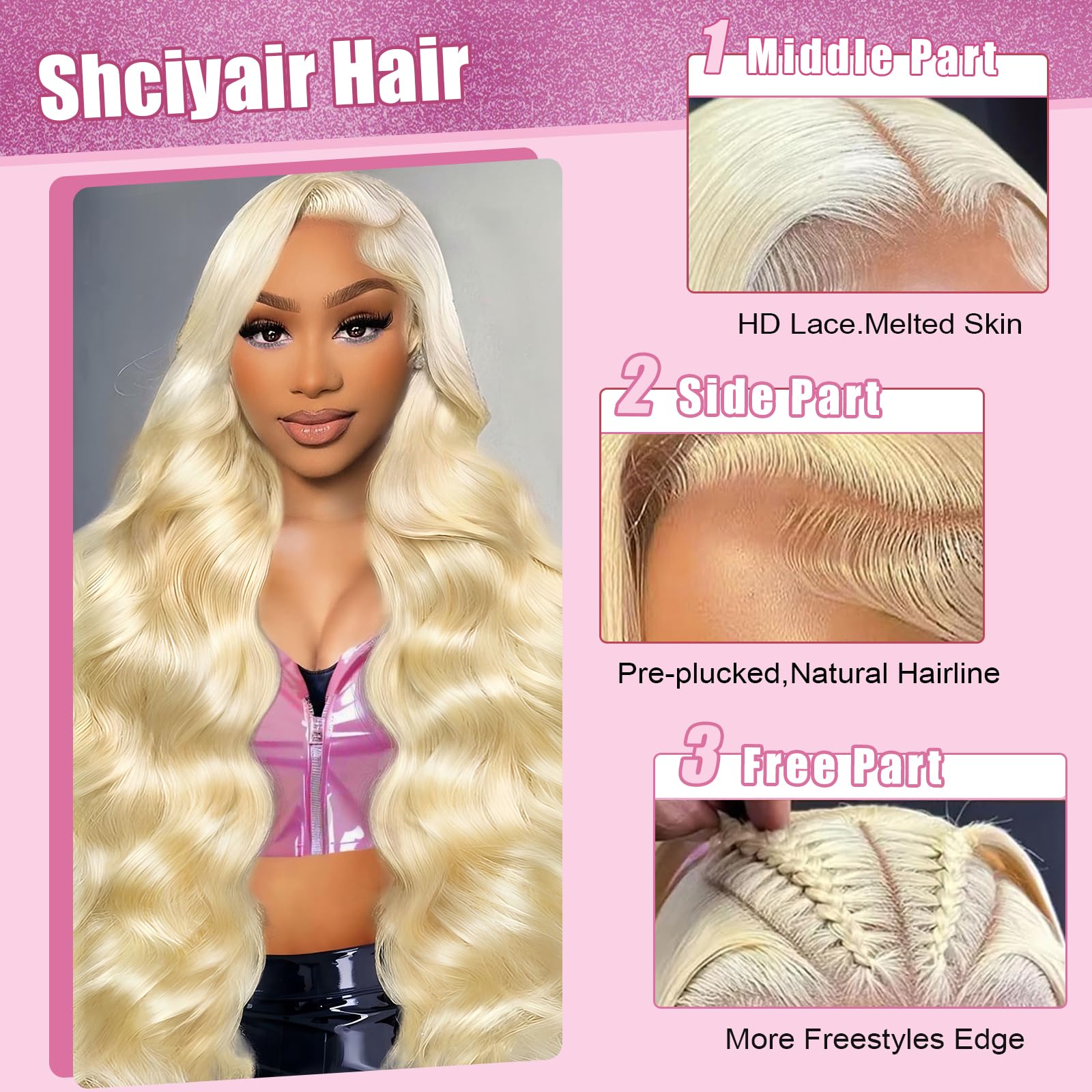 Shciyair HD lace frontal wig showing invisible hairline for everyday style.