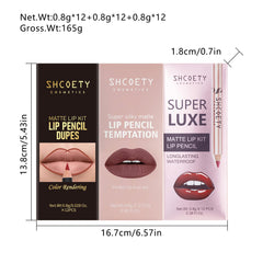 Shcoety waterproof lip pencils swatches show durable color options.