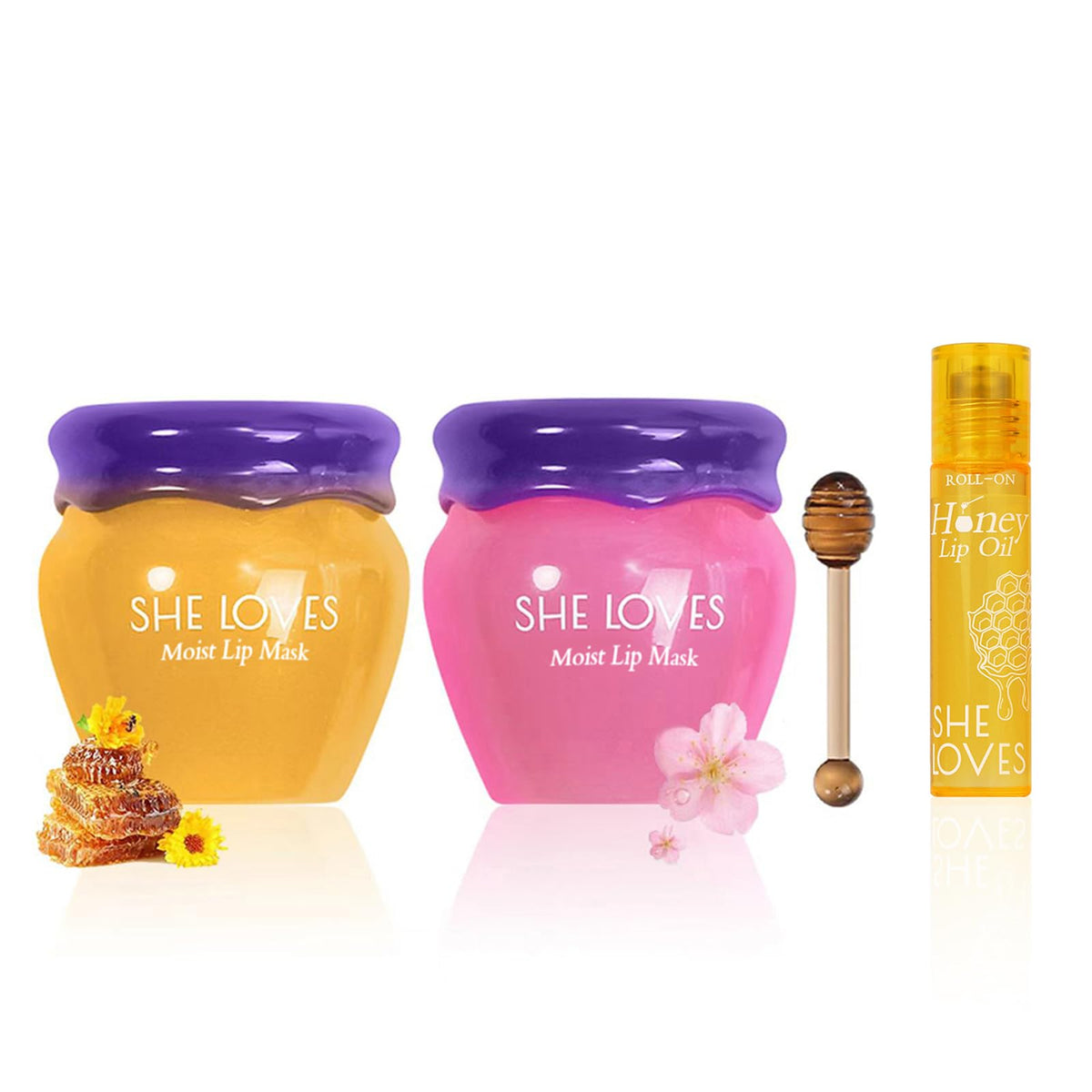 SHE LOVES honey-sakura lip mask packaging close-up for nighttime lip care and hydration