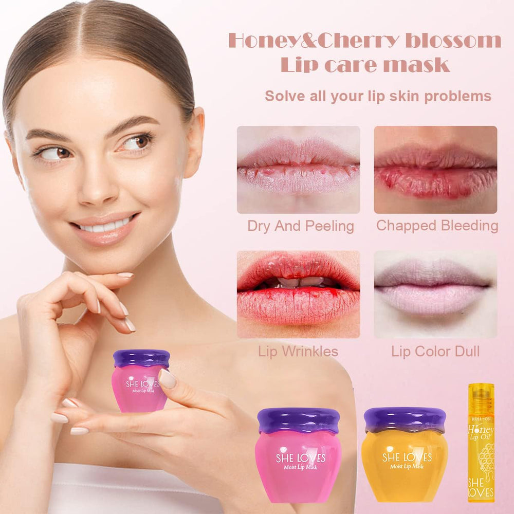 SHE LOVES honey-sakura lip oil beside color box for gift-ready skin care