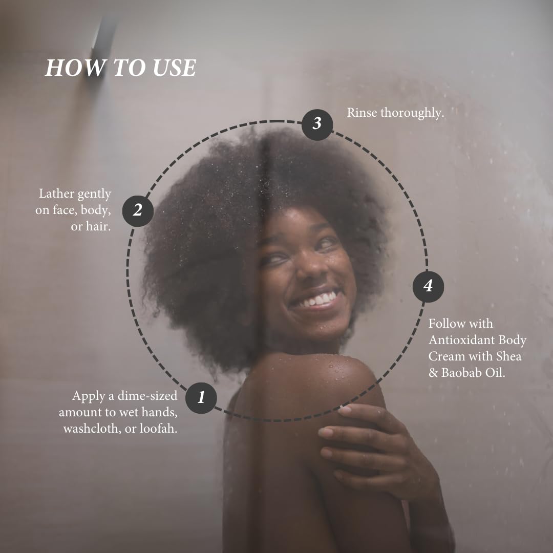 Creamy foam texture of Shea Radiance body wash on skin.