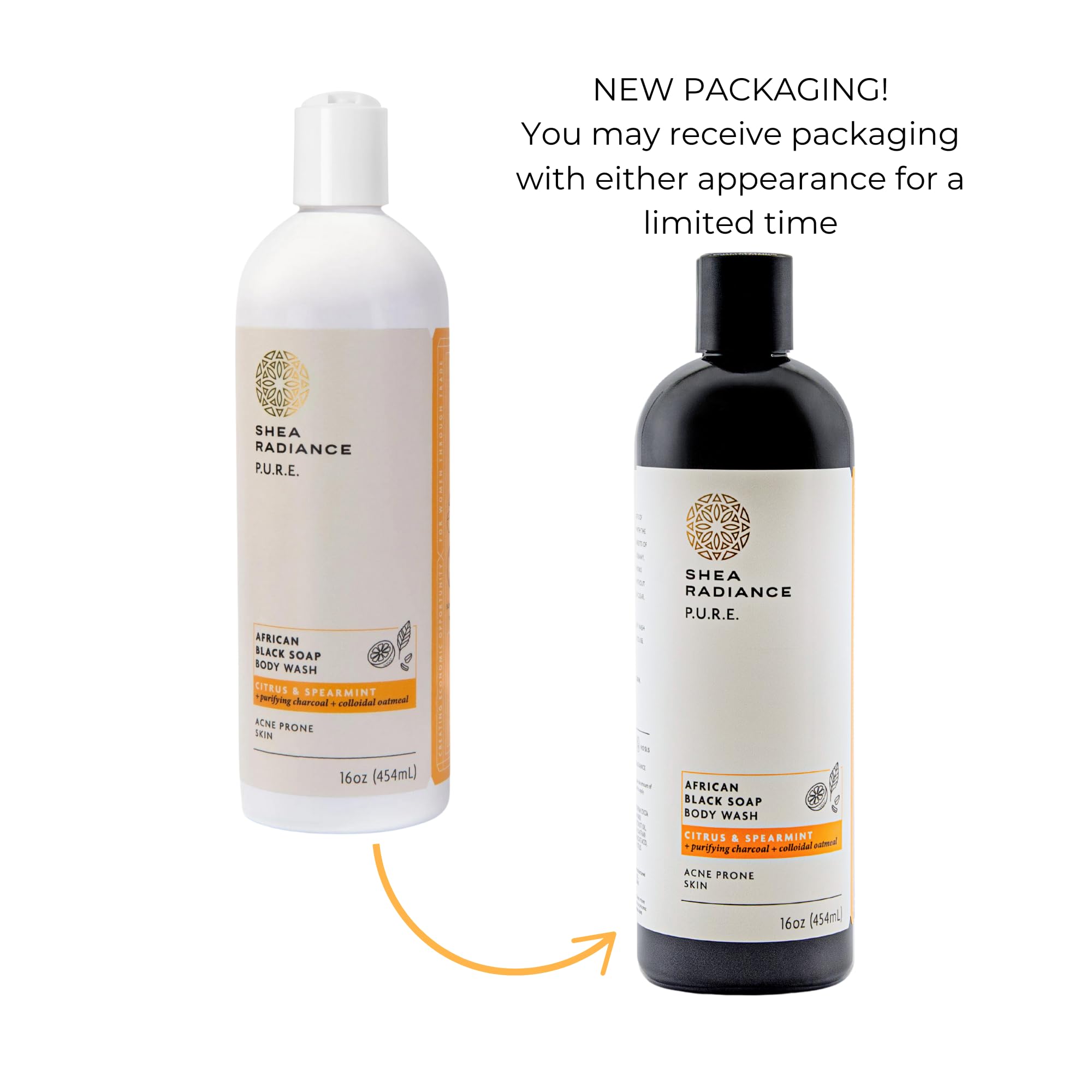 Dime-size amount demonstrating gentle cleansing with Shea Radiance.