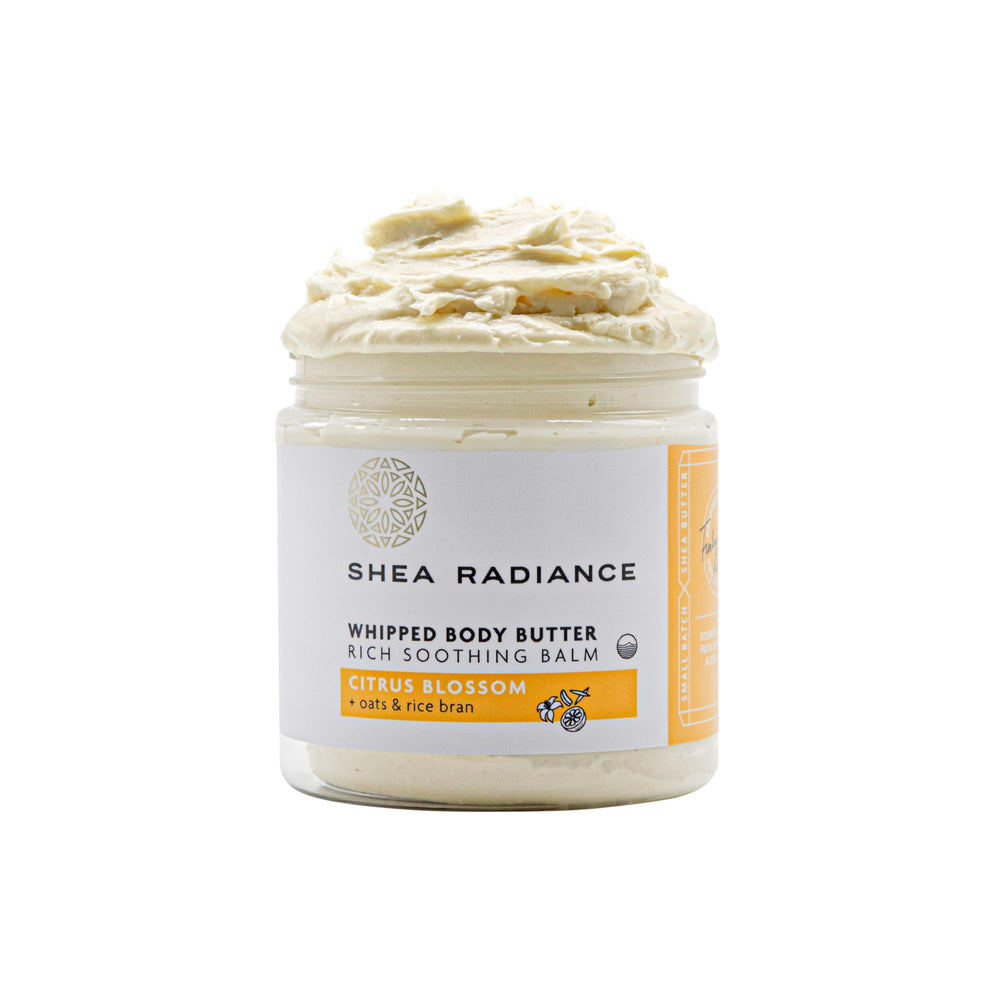 Shea Radiance P.U.R.E. whipped butter Citrus Blossom jar for deep hydration.