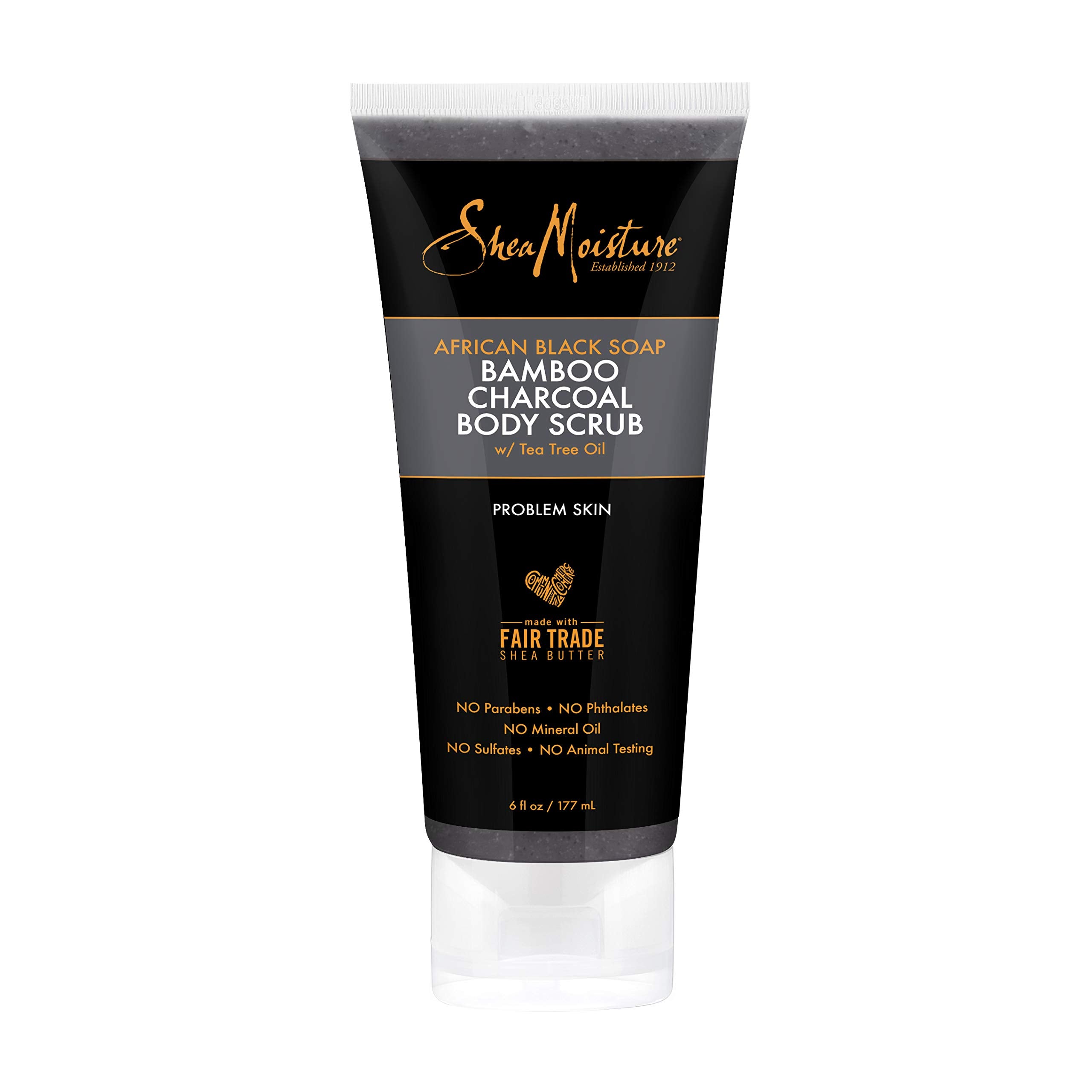 SheaMoisture African Black Soap Bamboo Charcoal scrub texture close-up for exfoliation