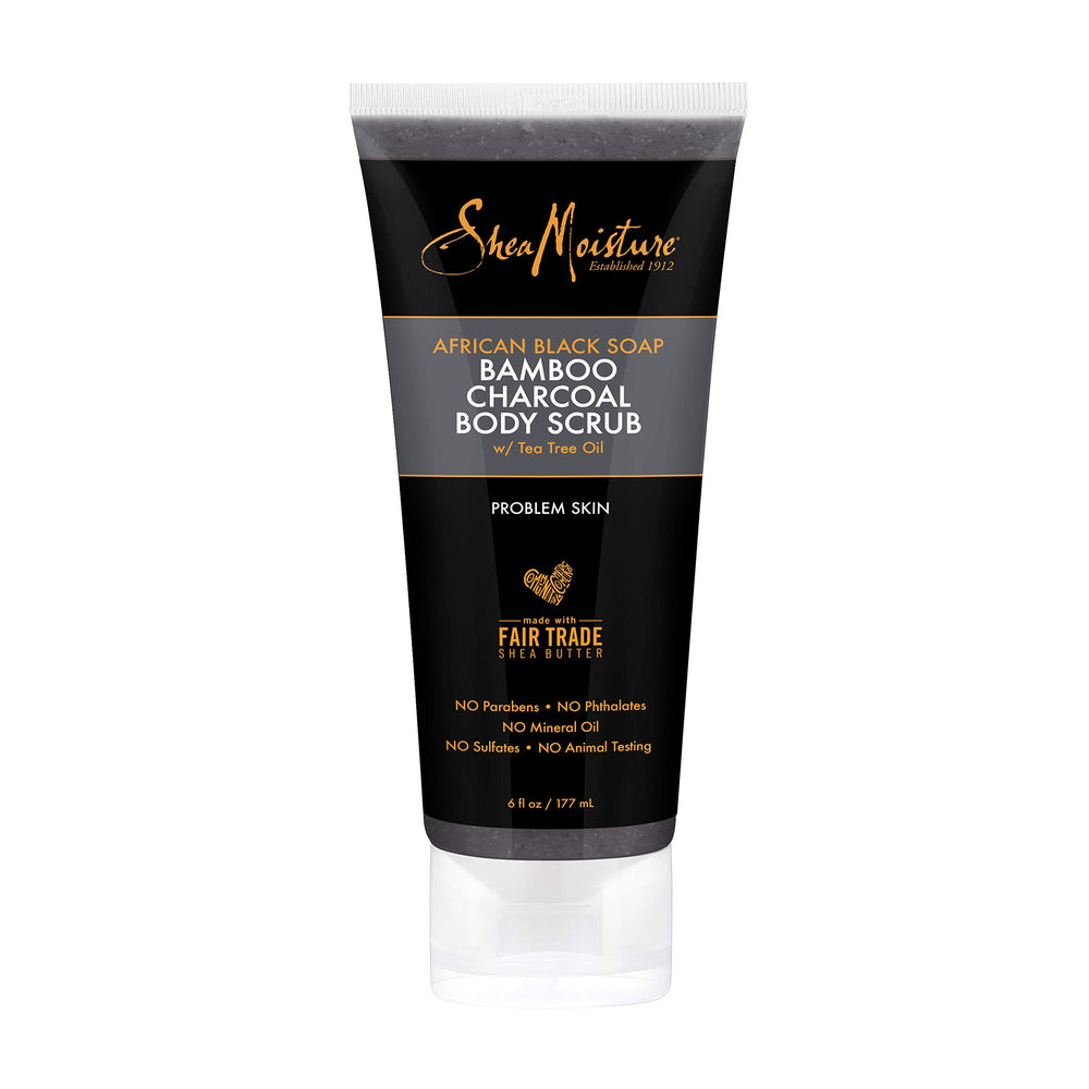 SheaMoisture African Black Soap Bamboo Charcoal scrub texture close-up for exfoliation