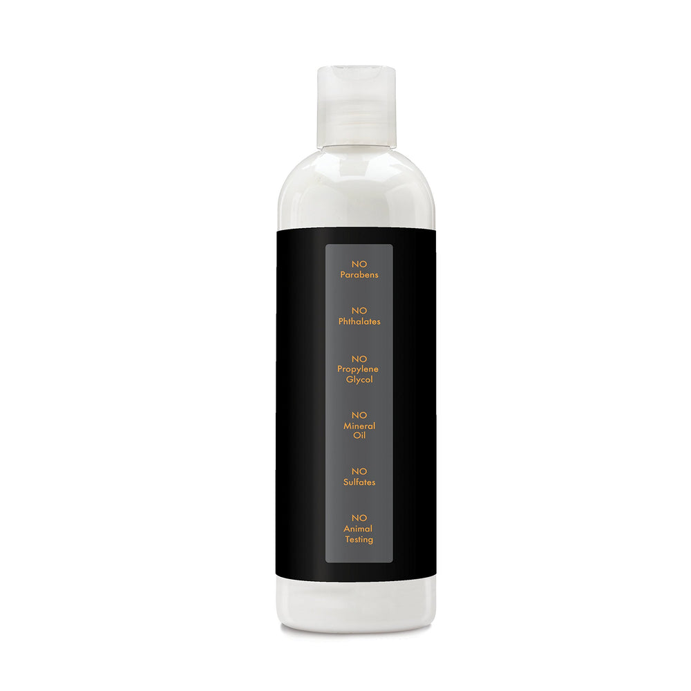 Texture close-up shows rich, velvety lotion ideal for dry skin.