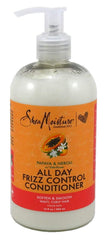 SheaMoisture All Day Frizz Control Conditioner Papaya Neroli bottle showcases smoothing action.