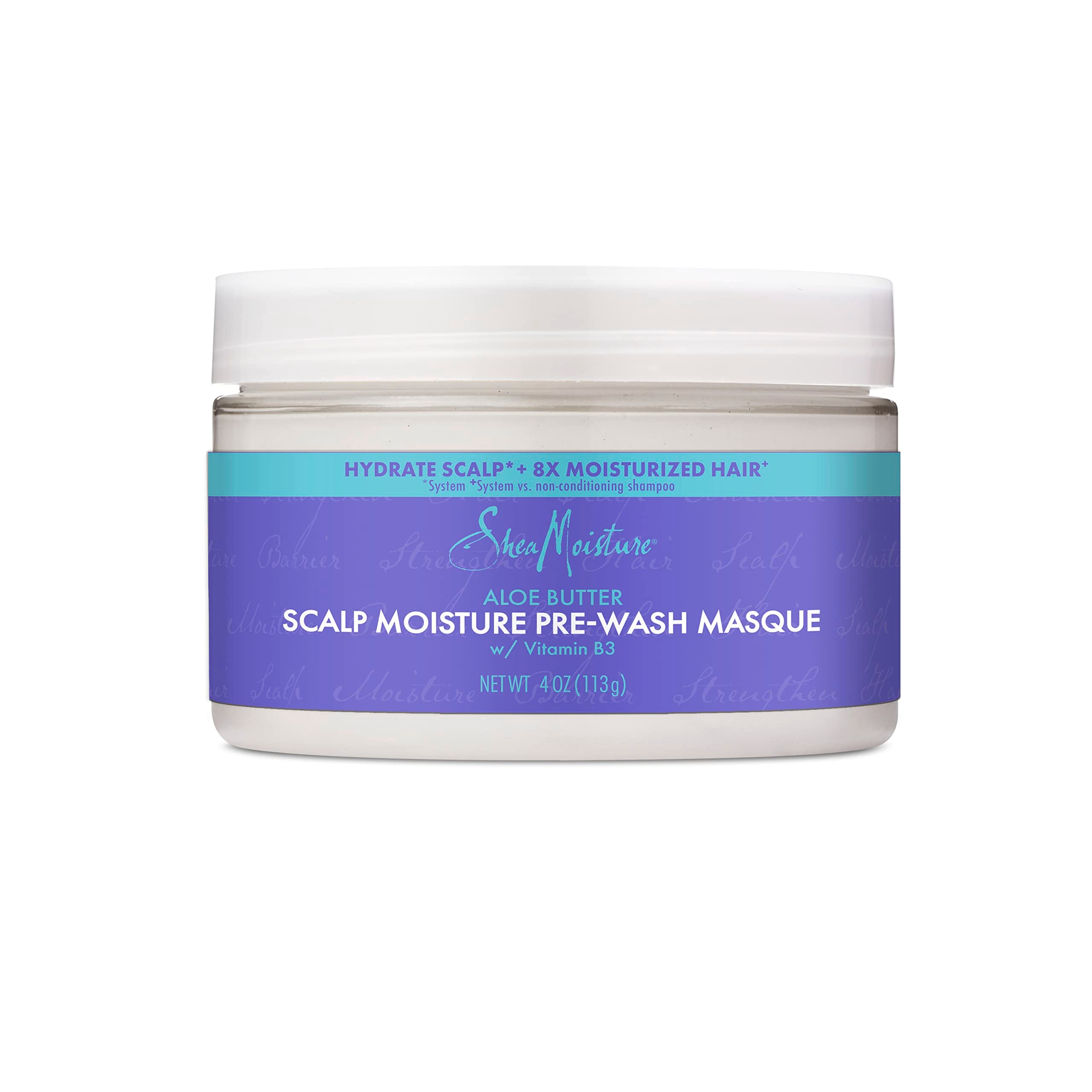 SheaMoisture Aloe Butter Pre-Wash Masque jar closeup for rich hydration