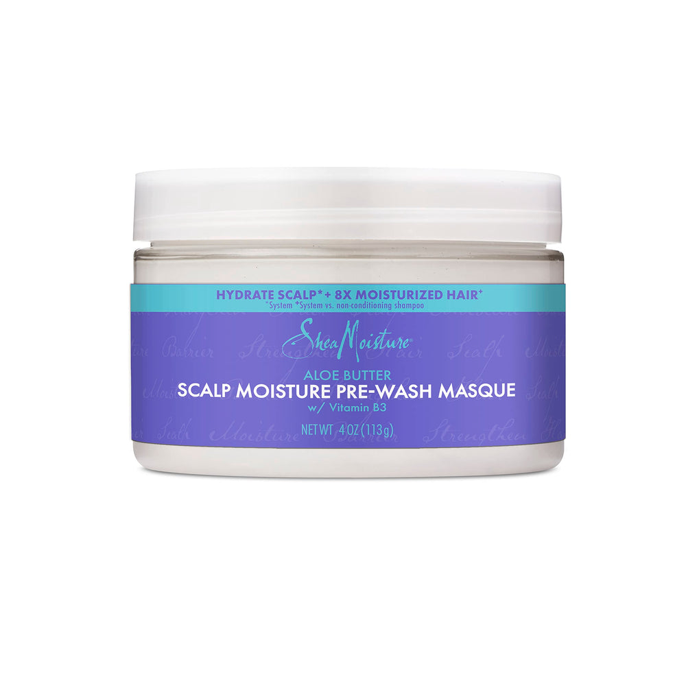 SheaMoisture Aloe Butter Pre-Wash Masque jar closeup for rich hydration