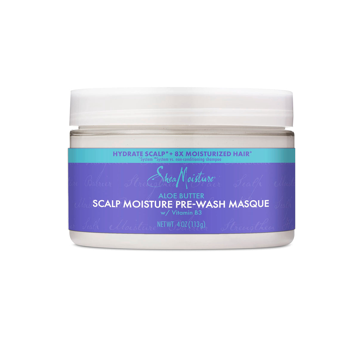 SheaMoisture Aloe Butter Pre-Wash Masque jar closeup for rich hydration