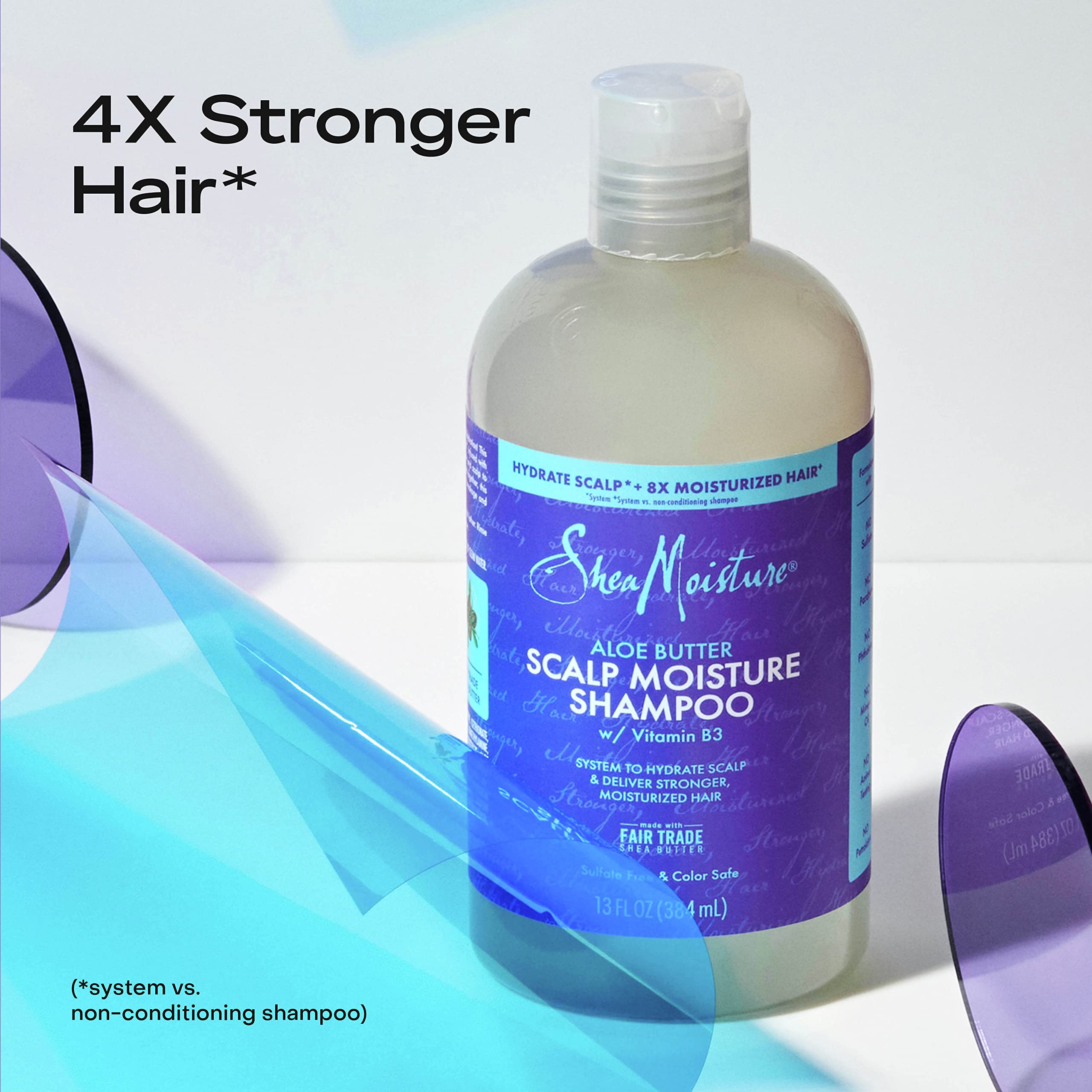 Product lineup on bathroom shelf showcasing natural hair care routine.