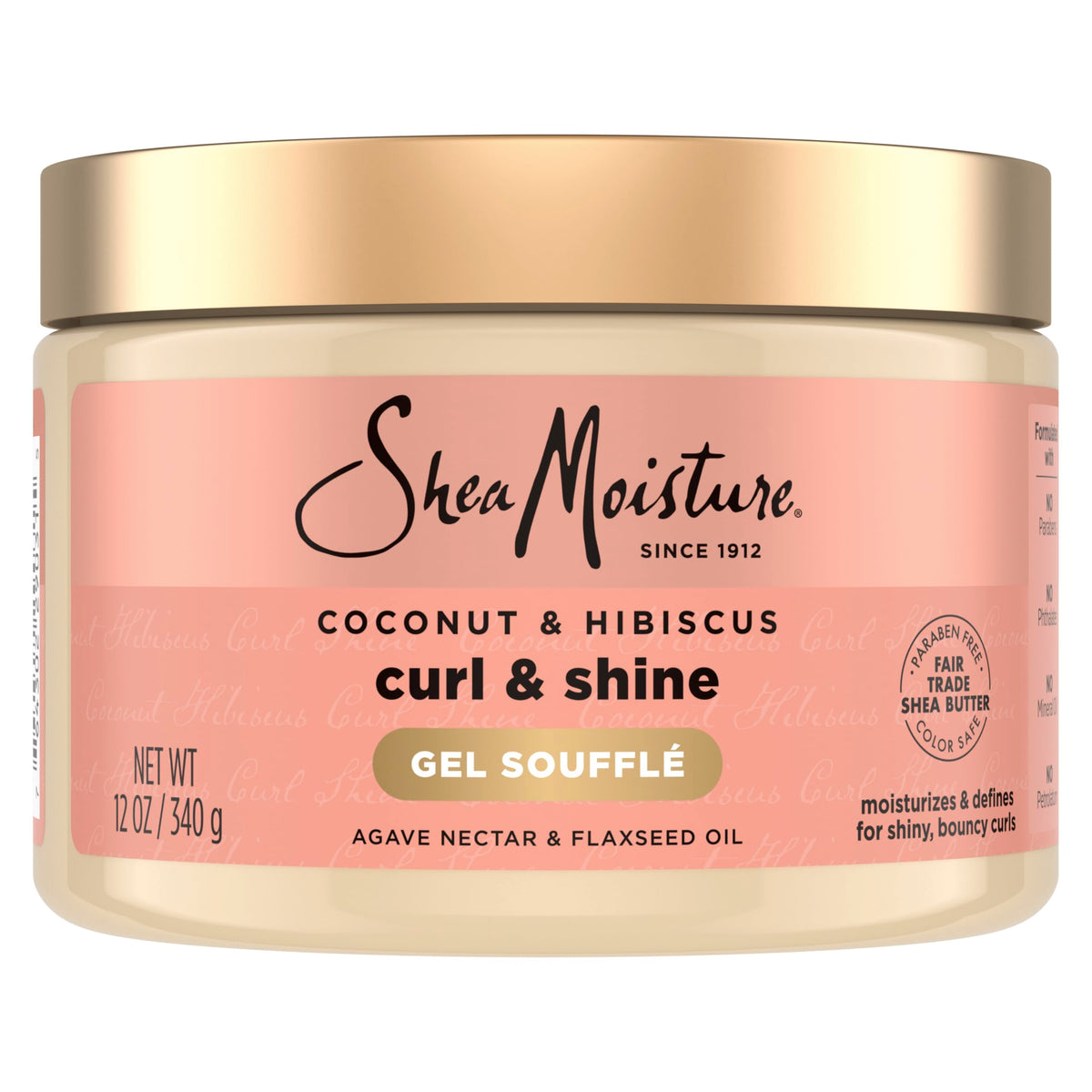 SheaMoisture Coconut and Hibiscus Curling Gel Souffle bottle pour for easy application and hydration.