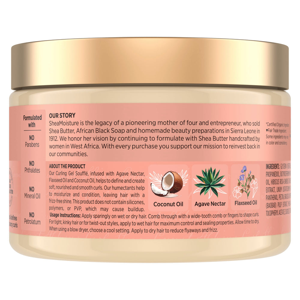 SheaMoisture Coconut and Hibiscus Curling Gel Souffle defines curls with a soft hold on damp hair.