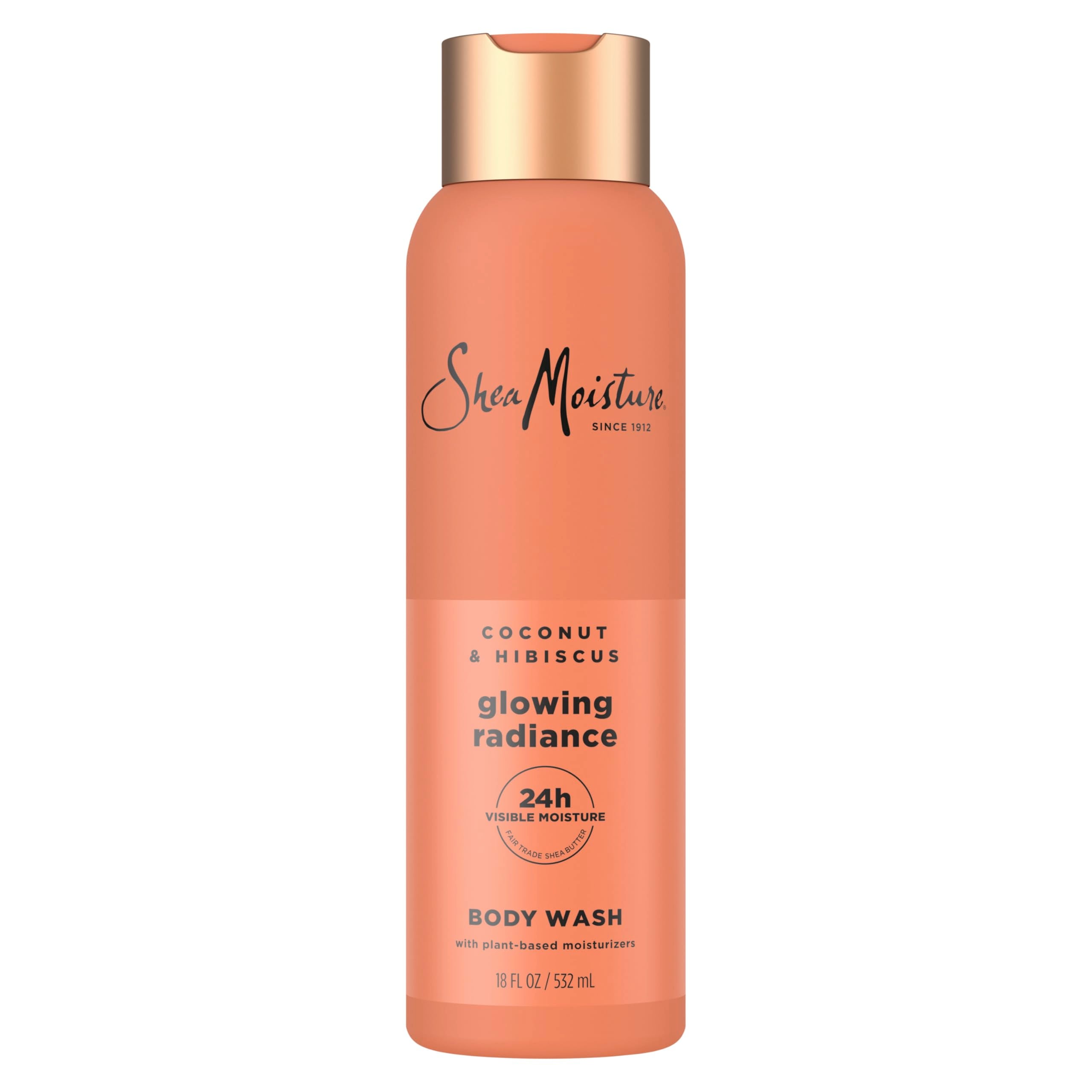 SheaMoisture Glowing Radiance bottle showing 24-hour moisture for melanin-rich skin