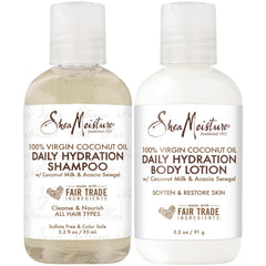 SheaMoisture Daily Hydration travel shampoo mini bottle for refreshing on-the-go cleansing.